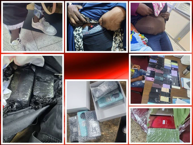 Woman arrested at Entebbe Airport after disguising herself as pregnant to smuggle 76 smartphones in her ‘baby bump’