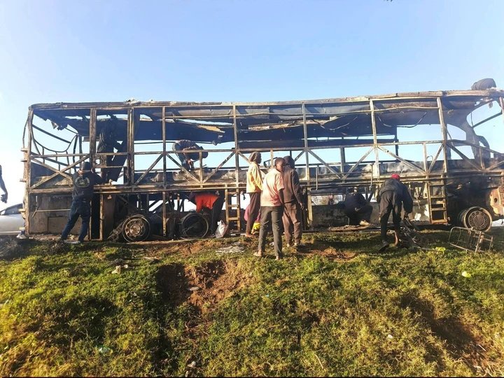 Boda Boda Riders Torch Kampala-Bound Bus After Fatal Salgaa Crash