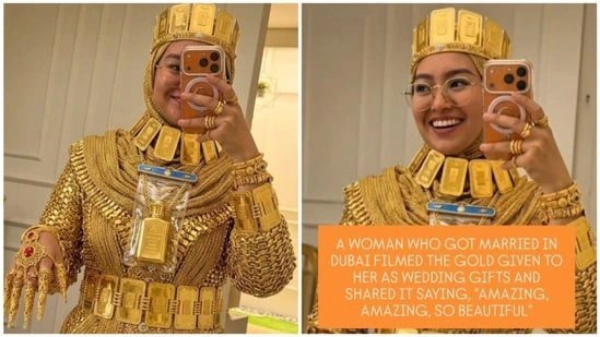 Dubai 'bride covered in gold from head to toe' stuns internet: 'It can't be real gold, she would not be able to move'